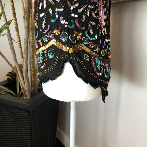Vintage 80s Laurence Kazar Sequins Beaded Shirt S - Picture 6 of 10